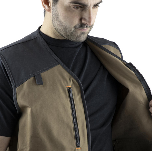 GILET MULTIPOCHES PIVOT CHATAÎGNE GRIS SOMBRE